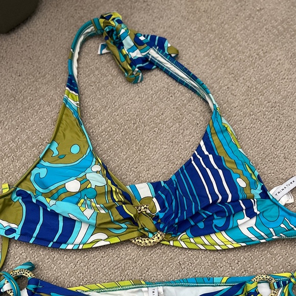 Trina Turk Bikini Set Multicolor Print Halter Top & Tie Side Bottoms Size 10/12 - Picture 5 of 5